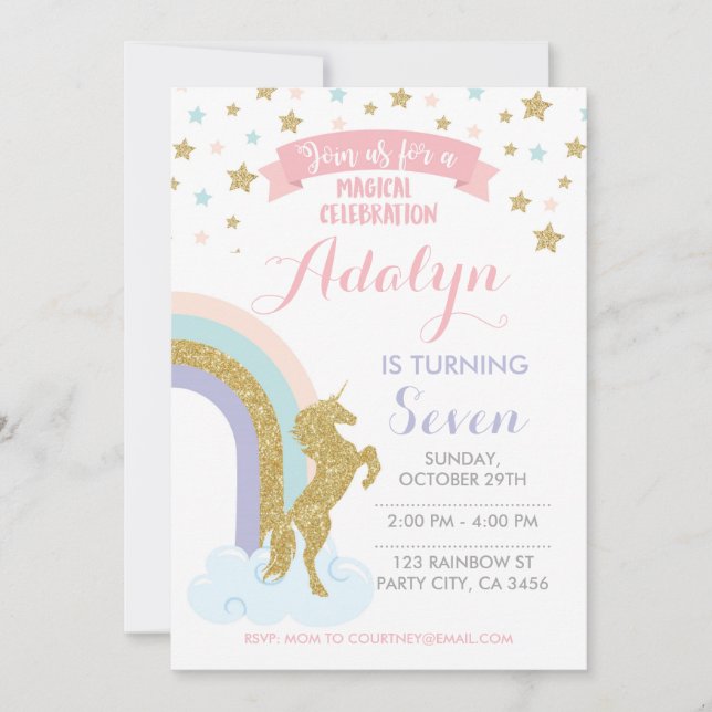 Unicorn Invitation, Magical Birthday Party Invitation (Front)