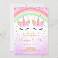 Unicorn Invitation, Twins Unicorn Invitation