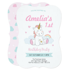 unicorn 1st birthday invitations zazzle