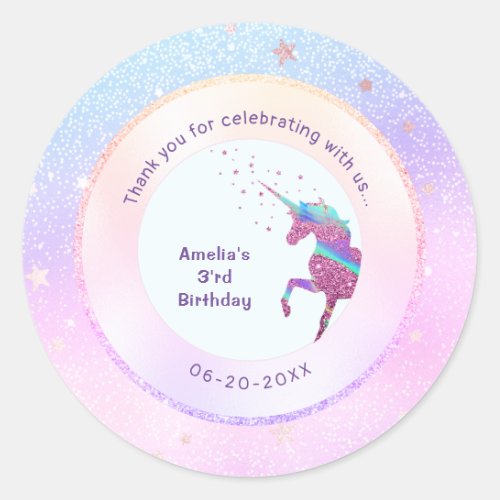 Unicorn Iridescent Holographic Glitter Party Favor Classic Round Sticker