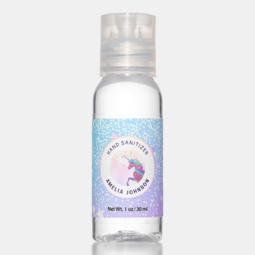 Unicorn Iridescent Pink Blue Gradient Stars Galaxy Hand Sanitizer