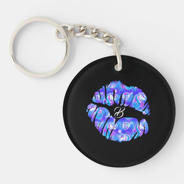UNICORN Iridescent Purple Foil Metallic KISS LIPS Keychain (Front)