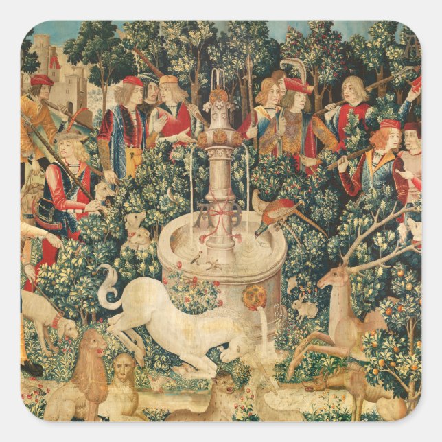 UNICORN IS FOUND / Fountain and Other Animals Square Sticker (Front)
