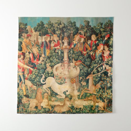 UNICORN IS FOUND  Fountain and Other Animals Tapestry