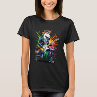 Unicorn is playing a guitar in musican pose 1 - Fa T-Shirt