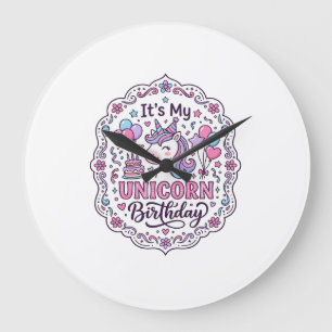 Unicorn It's My Unicorn Birthday Playful Shirt Gra Large Clock