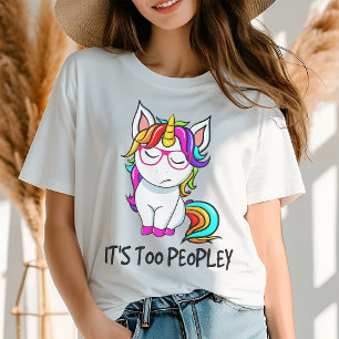 Unicorn It's Too Peopley Funny Modern Introvert Tri-Blend Shirt