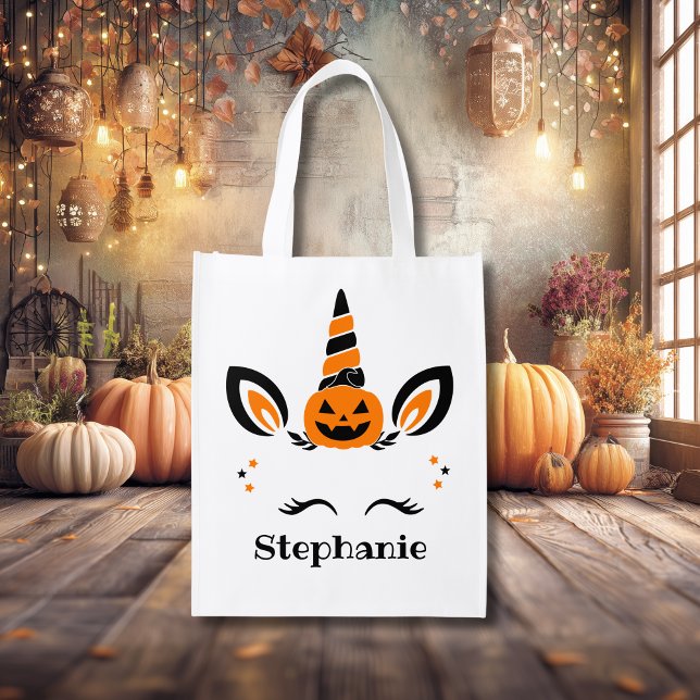 Unicorn Jack O Lantern With Name Grocery Bag (Creator Uploaded)