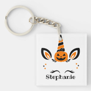 Unicorn Jack O Lantern With Name Keychain