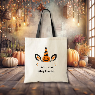 Unicorn Jack O Lantern With Name Tote Bag