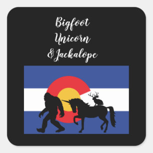 Unicorn Jackalope and Bigfoot Square Sticker
