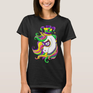 Unicorn Jester Hat Rainbow Mardi Gras Mask Women G T-Shirt