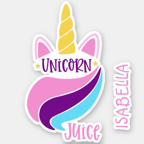 Unicorn Juice Cute Girly Custom Personalized Name Sticker