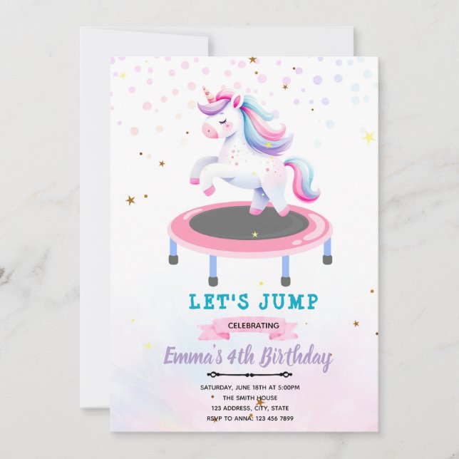 Unicorn jump birthday party invitation (Front)