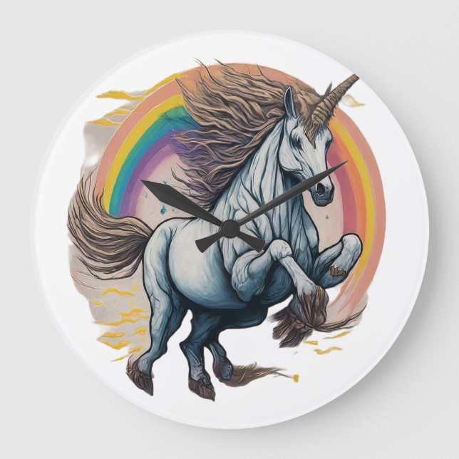  unicorn jumping over a rainbow. large clock (Front)