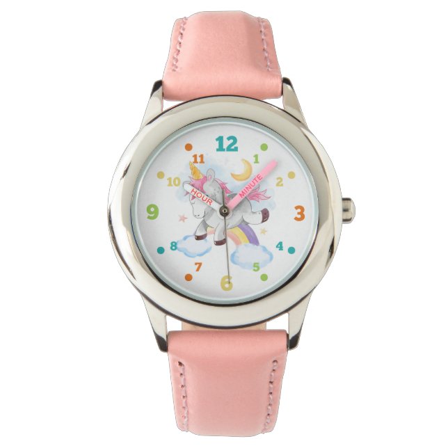 Unicorn jumps over rainbow Kids Watch (Front)
