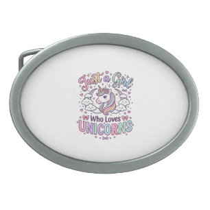 Unicorn Just a Girl Who Loves Unicorns White Backg Belt Buckle