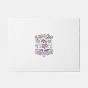 Unicorn Just a Girl Who Loves Unicorns White Backg Doormat