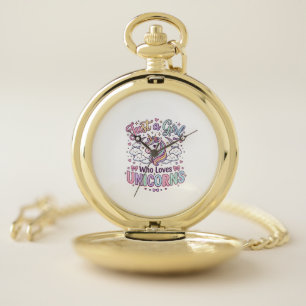 Unicorn Just a Girl Who Loves Unicorns White Backg Pocket Watch
