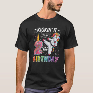 Unicorn Karate 2Nd Birthday Two 2 Years Old Taekwo T-Shirt