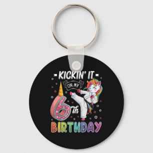 Unicorn Karate 6th Birthday Six 6 Years Old Taekwo Keychain