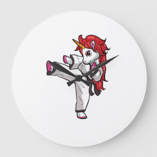 Unicorn Karate Girl Taekwondo Jiu Jitsu MMA BJJ T- Large Clock