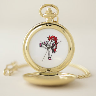 Unicorn Karate Girl Taekwondo Jiu Jitsu MMA BJJ T- Pocket Watch