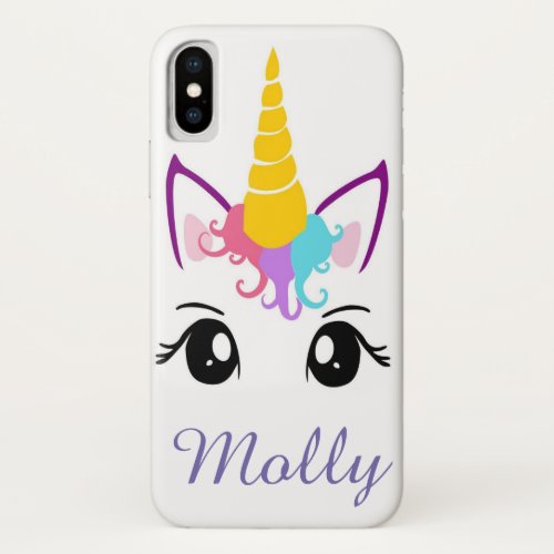 Unicorn Kawaii Cute NAME Pastel Custom Text iPhone XS Case