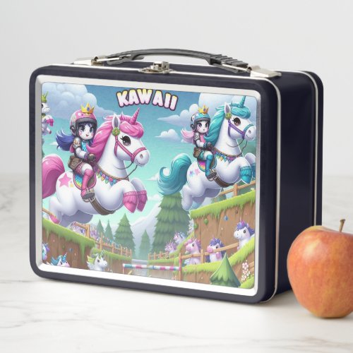 Unicorn Kawaii Racing Tournament Metal Lunch Box