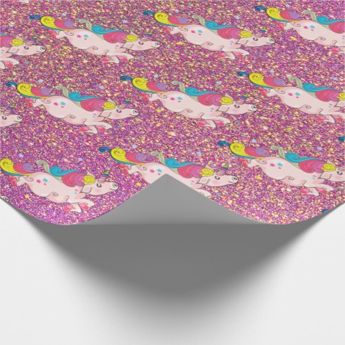 Unicorn Kawaii Rainbow Gold Purple Pink Glitter Wrapping Paper