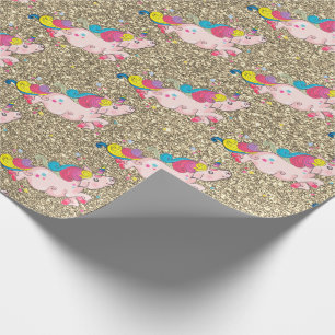 Unicorn Kawaii Rainbow Metallic Gold Glitter Wrapping Paper