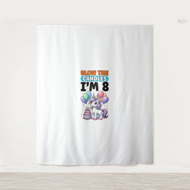 Unicorn Kids 8th Birthday Party Boy 8 Year Old Bda Tapestry (Front)