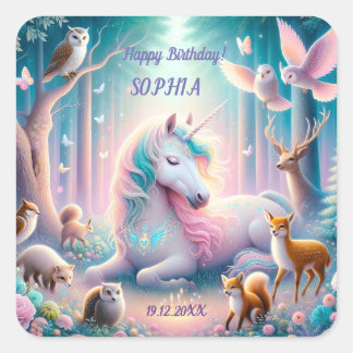 Unicorn, Kids, Birthday Custom Name/ DOB/Photo Square Sticker