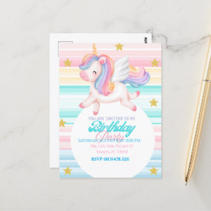 Unicorn Kids Birthday Invitation Postcard