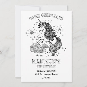 Unicorn Kids Birthday Party Personalized Coloring Invitation