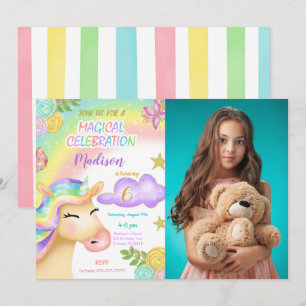Unicorn Kids Birthday Party Photo Invitation