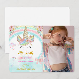 Unicorn kids Birthday Photo Invitation