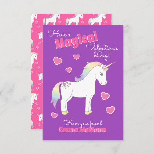 Unicorn Kids Classroom Valentine Cards