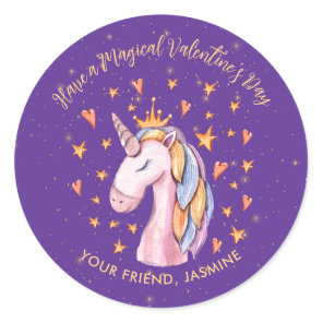 Unicorn Kids Classroom Valentine's Day Classic Round Sticker