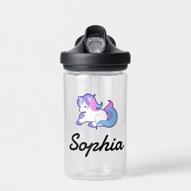 Unicorn Kids Name Personalized School   Water Bottle (Front)