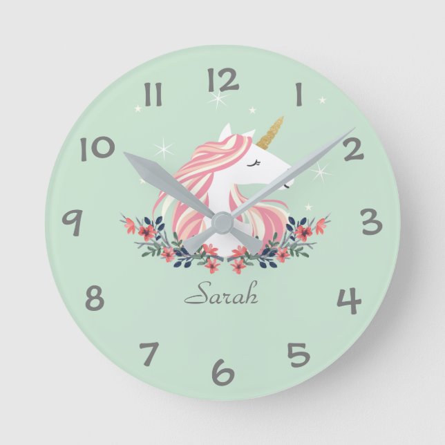Unicorn Kids Nursery Wall Clock (Front)