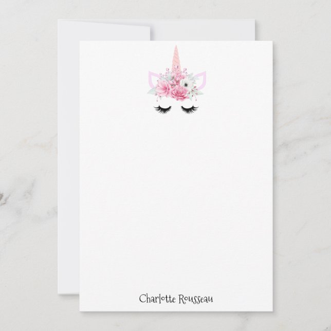 Unicorn Kid's Personalized Stationery Note Card (Front)