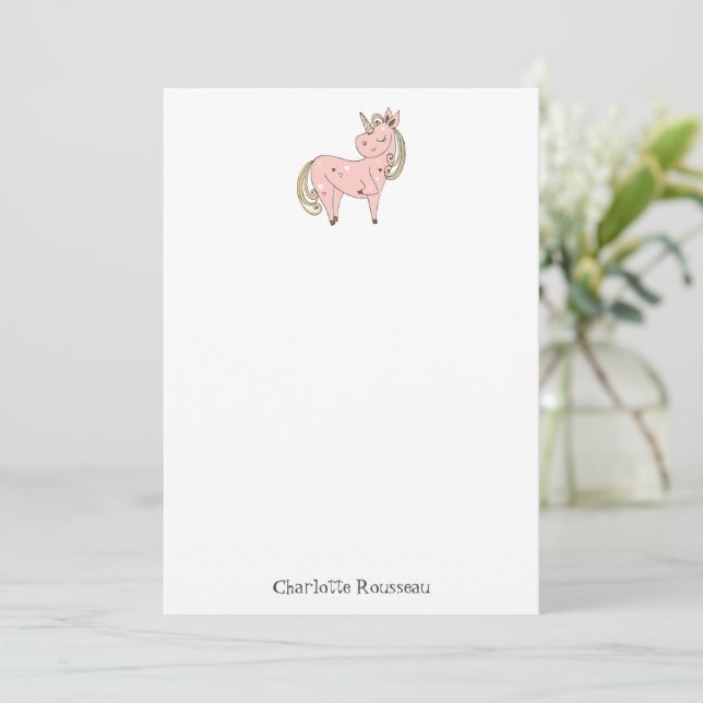 Unicorn Kid's Personalized Stationery Note Card (Standing Front)
