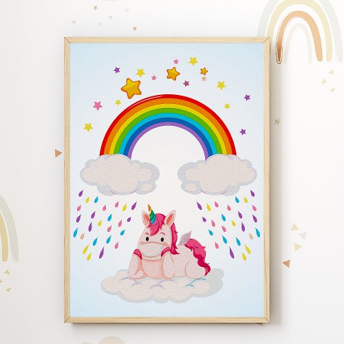 Unicorn Kids Room Poster Rainbow Nursery Print