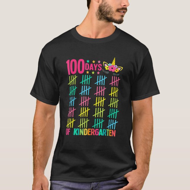 Unicorn Kindergarten 100 Days Of School Girl Magic T-Shirt (Front)