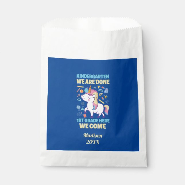 Unicorn Kindergarten Graduation 1st Grade Favor Bag (Front)