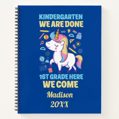 Unicorn Kindergarten Graduation 1st Grade Notebook