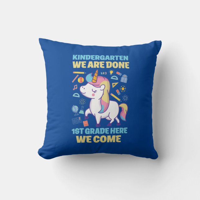 Unicorn Kindergarten Graduation Photo 1st Grade  Throw Pillow (Front)