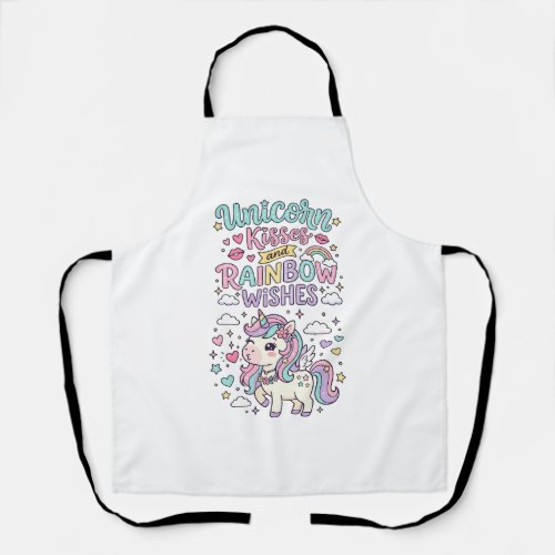 Unicorn Kisses and Rainbow Wishes Cute Pastel Grap Apron