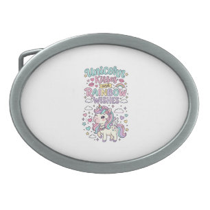 Unicorn Kisses and Rainbow Wishes Cute Pastel Grap Belt Buckle